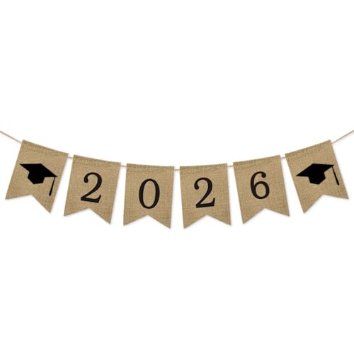 SWYOUN 2026 Burlap Graduation Party Banner Classroom Decoration Grad Class Of 2026 Party Supplies