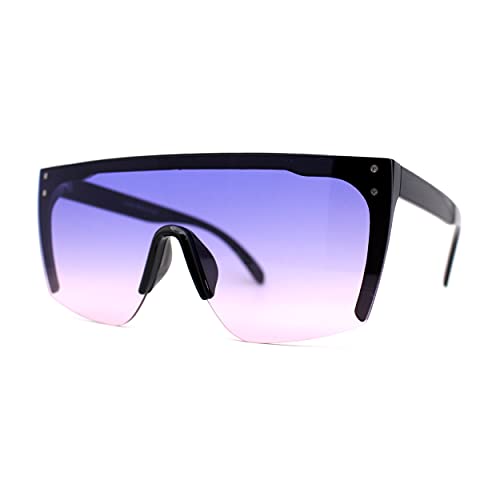 Womens Oversize High Temple Flat Top Shield Diva Sunglasses2