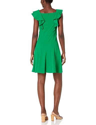 Dkny Women's Double Ruffle Sleeve Fit And Flare Dress, Grass Green, 6 #TOP1