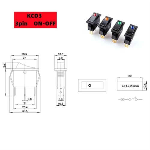 Interruptor de botón ON-OFF con contactos plateados y alta conductividad de 250V 6