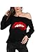 MAGICMK Woman’s Sweatershirt Lips Print Causal Blouse Off The Shoulder Long Sleeve Loose Slouchy Pullover Plus Size Tops…(XL)