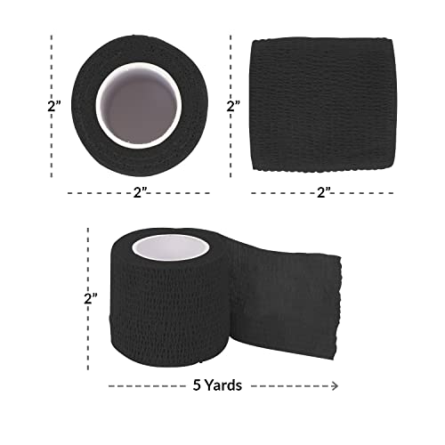 Image of Ever Ready First Aid Self Adherent Cohesive Wrap Bandages, 2 inch x 5 Yards for First Aid, Sprains, Swelling, Sports, Pets, Black Color - 12 Count
