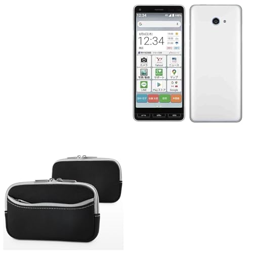 BoxWave Case Compatible with Kyocera Katan Sumaho - SoftSuit with Pocket, Soft Pouch Neoprene Cover Sleeve Zipper Pocket - Jet Black with Grey Trim