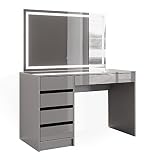 Vicco Schminktisch Frisiertisch Frisierkommode Sherry Grau modern Schlafzimmer Kommode Schublade Ablage Aufbewahrung Kosmetiktisch Make-Up-Tisch Hochglanz