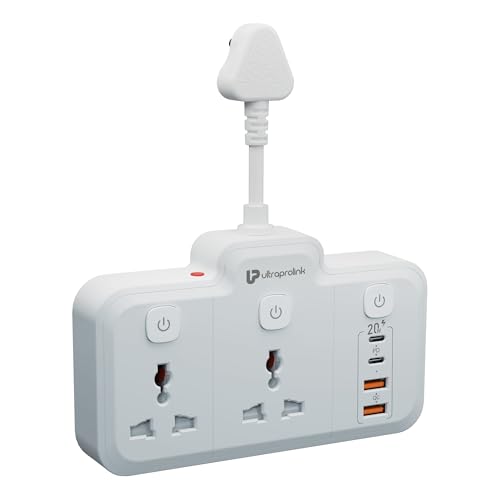 Image of UltraProlink 6 in 1 Surge Extension Board |Device Safety with ISI Approved Heavy Duty Cable-25cm6 Ports-2 Fast Charge Type-C(PD 20W),2 USB-A Ports & 2 AC Sockets|3 Power Switches|Made in India|UM1272