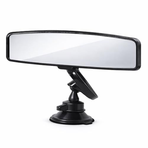 Universal Wide Angle Car Rear View Mirror 24cm (9.4) Panoramic Interior Mirror Anti-Glare HD Glass Strong Suction Cup Mount Ideal for Driving Test Instructors & Blind Spot Reduction Black