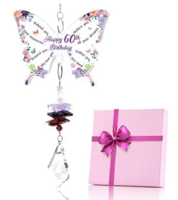 60th Birthday Gifts for Women, Unique Butterfly Crystal Suncatcher 1965 Gift for Her, Butterfly Crystal Suncatcher Gift for Her, Inspirational 60 Year Old Presents for Mum Sister Friend