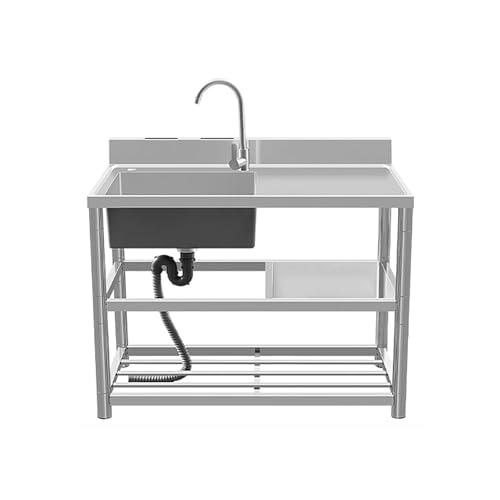 Fregadero grande de acero inoxidable para exteriores con grifo de agua fría y caliente