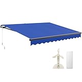 CO-Z 14 x 10 ft Electric Retractable Awning, Motorized Outdoor Patio Sunshade with Waterproof Canopy & Wind/Sun Sensor Remote Control with LED Light, Blue