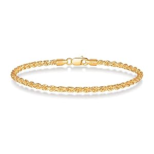 BRIJEWNES 925 Sterling Silver Clasp 2/2.5/3mm Gold | Silver Rope Chain Bracelets for Men Women Solid Diamond Cut Rope Chain Mens Bracelet Chain Bracelets for Men Jewelry Men Gifts