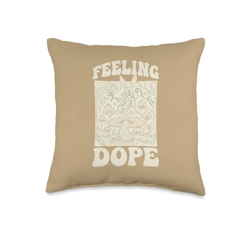 Feeling Dope Rabbit Smoking Mushroom Stoner Art Throw Pillow