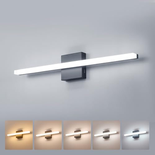 Combuh 24Inch Long Vanity Light for Bathroom 5 Color Adjustable Modern, Bright 14W 1250LM Black Bath Bar Lighting Fixtures Over Mirror IP44 Rustproof Minimalist Led Wall Sconce for Powder Room