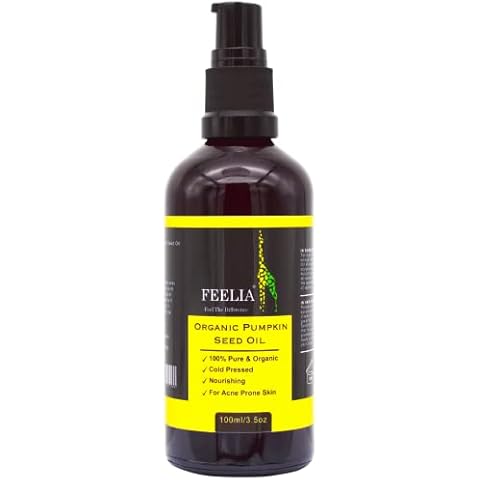 Feelia - Organic Pumpkin Seed Oil - Cold Pressed, Rich in Antioxidants, Vitamins A & C, Nourishing, For Acne Pro Skin, 100% Pure & Organic (100ml) Cover
