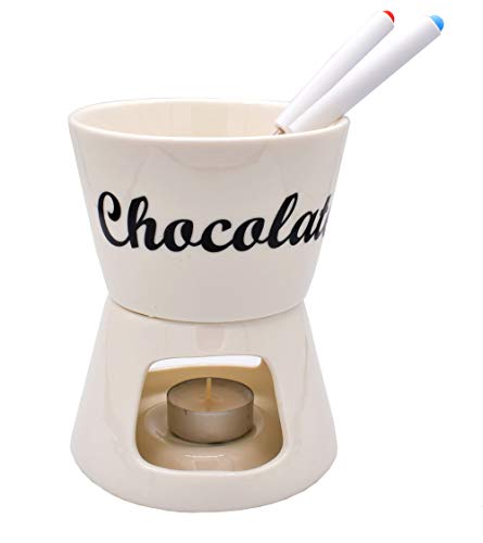 BeBuy24 Schokolade Fondue-Set 4-teilig, Ø 12 cm, Porzellan Schokofondue Fondueset Schoko Cover