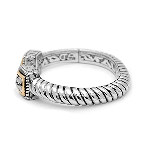 Deni Jewelry 925 Sterling Silver And 18K Gold Cuff Bracelet With Cable Design And Gold Square Plaster Texture Motif For Women, Mother's Day, Father's Day, Christmas And Jewelry Gift #TOP1