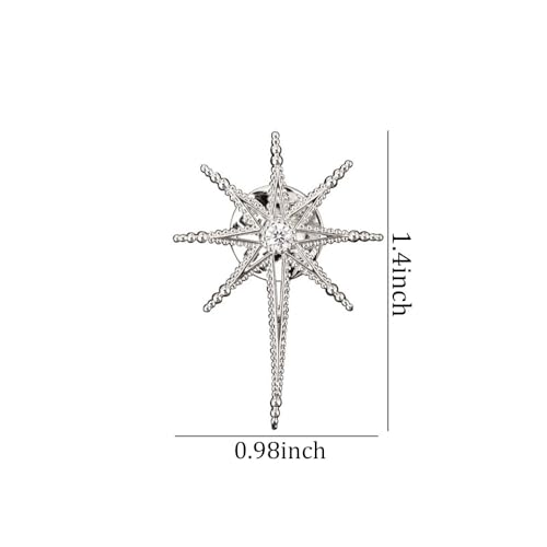 Image of Creative Octagram Star Brooch Pin Eight Awn Star Snowflake Zircon Badge Pins for Clothes Hats Elegant Suit Lapel Pin Shirt Collar Pin Jewelry Gifts for Women Men