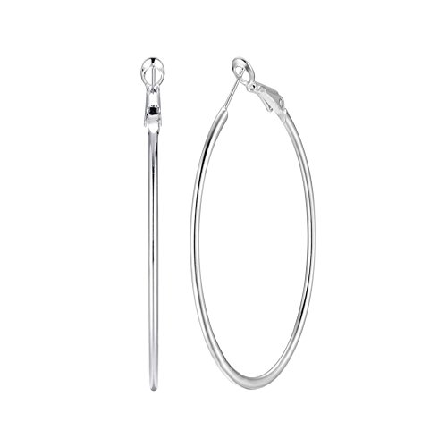 Dainty 70mm Big Large Hoop Earrings for Women Fashion Round Circle Huggie Hoops 3 Inch Fashion Minimalist Hooped for Bff Birthday Her (Silvery)