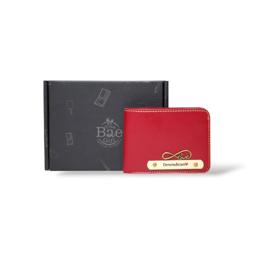 Image of Thebaegift Men's Personalized Wallet I Customized Slim Stylish Leather Purse with Name & Charm I Unique Birthday Anniversary Gift for Men Boy Love Husband Employees Clients (Wine Vegan)