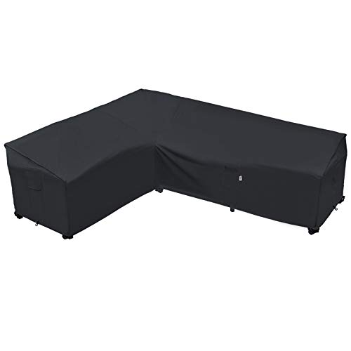 Heavy Duty Outdoor Sectional Sofa Cover, 85"X105" Waterproof 100% 600D Patio Sectional Couch Cover, Lawn Patio Furniture Cover (Midnight Black, L-Shaped Left Facing-85" x 105")