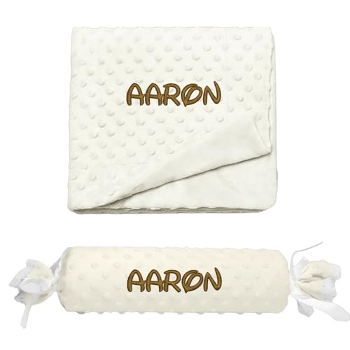 various Set de Manta de Topitos y Cojín de Caramelo Personalizado con Nombre del Bebé Bordado, Regalos para recién Nacidos,Ideal para Cuna, Mini Cuna y Carro de bebé.Regalos Originales Baby Shower