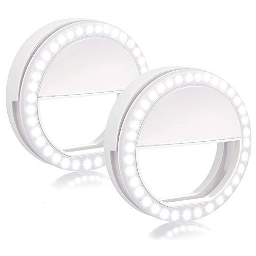 Selfie Ring Light - Mini Led Camera Ringlight for YouTube Video/Photography, for Live Stream/Makeup Compatible with iPhone, Android Smart Phones (White, 2 Pack)