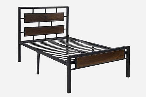 Image of Zeek Metal Extra Single Size Bed Without Storage | Wrought Iron Cot with Headboard & Footboard| Sturdy Powder Coated Platform Bed Extra Single Size Cot for Bedroom (Zeek Black)