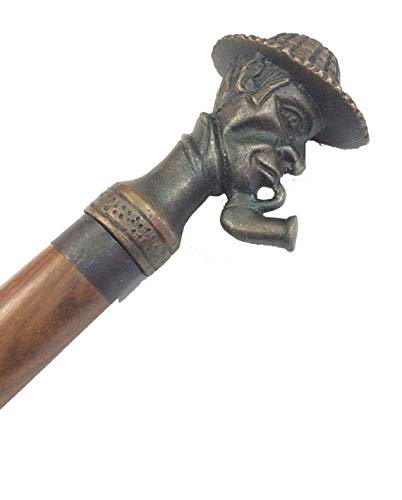 Generic Vintage King Metal Head Engraved Sherlock Homes Spy Steampunk Walking Stick Cane Aluminium Man Handle Wooden Walking Stick (2 Fold Wooden Walking Cane ),Brown,36 Inch(VK003)