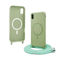 Magnetica Cover con Cordino per iPhone 12 Pro Max,[Compatibile con MagSafe], Cover in Silicone, Regolabile Cordino da Collo Nylon Catena Collana Tracolla,Marrone