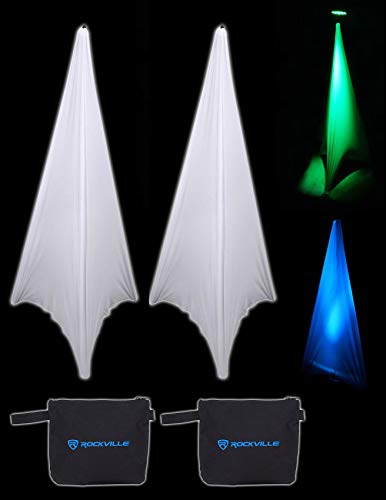 (2) Rockville RSC7W White Tripod PA Speaker Stand Scrim Cloth + Carry Bag