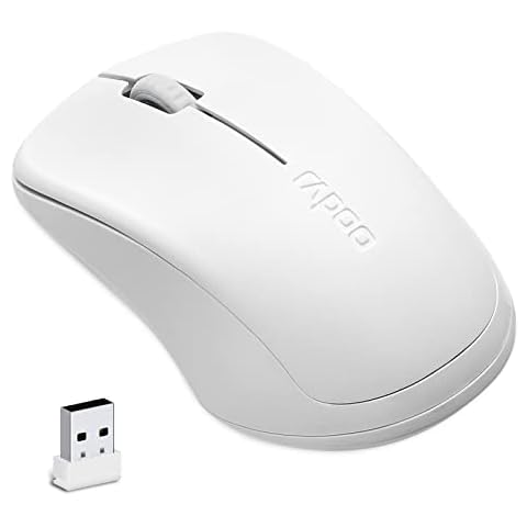 Rapoo 1680 Silent Wireless Mouse, 2.4GHz Cordless Mouse with USB Receiver, 1K DPI, 3 Buttons Computer Mouse with 12M Battery Life, Ambidextrous Computer Mice for PC/Tablet/Laptop, White Cover