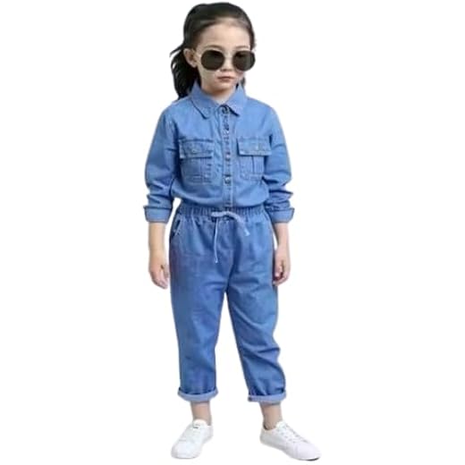 Kids Denim Jumpsuit Long Sleeve Light Blue