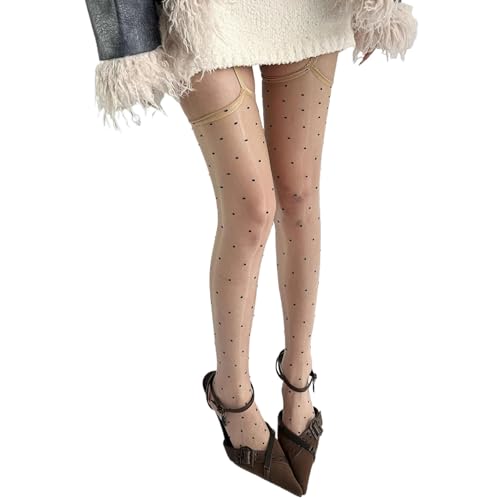 Limtula Medias de liguero para mujer, medias altas hasta el muslo, brillantes, cintura alta, tirantes, regalos, cintura brillante, café, Altoa única