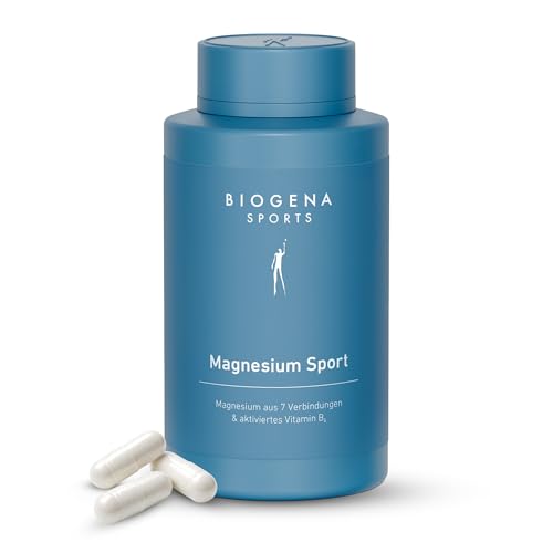 BIOGENA SPORTS Magnesium Sport - Magnesium Komplex mit Vitamin B6-7 Magnesiumverbindungen - Hohe Bioverfügbarkeit - Hochdosiert Laborgeprüft & vegan - 120 Kapseln