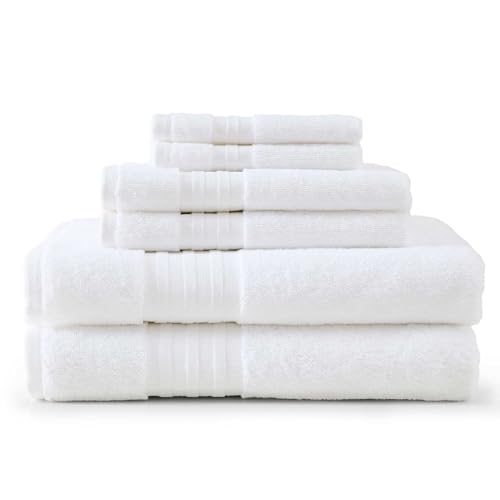 Martha Stewart - Bath Towels Soft & Absorbent 100% Cotton Towels Plush 700 GSM 6-Piece Bathroom Towel Set with Textured Dobby Weave (Skyland Manor White)