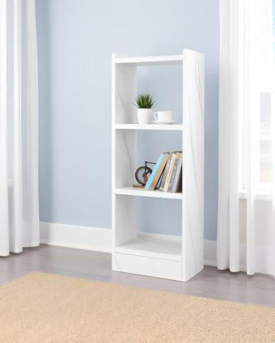 Image of SBF Furniture Tree Bookshelf Floor Standing Bookcase Free Standing Multipurpose Storage Rack for Books Magazines Organizer Showcase DIY (White Marble, 3 Tier GHODO)