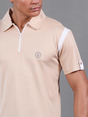 Image of CHKOKKO Gym Tshirt for Men Workout Activewear Man T-Shirts Polo Neck Zipper Regular Fit Half Sleeves for Sports Running Yoga Training Activities