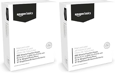 Amazon Basics Multipurpose Copy Printer Paper, 8.5 x 11 Inches, 24 lb Weight, 97 Brightness, White, 800 Sheets (1 Mega Ream), for Inkjet and Laser, Copy & Print (Pack of 2)