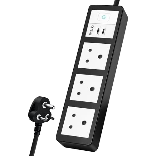 Image of MX 35W Extension Board PD GaN Charger Super Fast Charging 2 Type-C, 3 Indian 6A Sockets (2600W) Multiport Desktop Power Strip for iPhone Android Laptop Tablet Charging Station 1.5M Cable