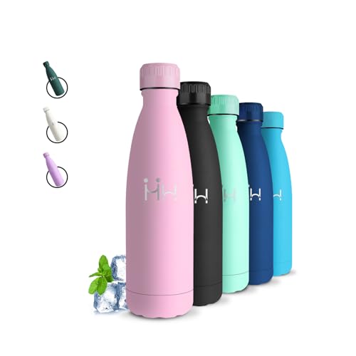 Botella Agua Acero Inoxidable, 500ml Botella Termica, A Prueba de Fugas, Cantimplora Infantil, Doble Aislamiento, Cantimplora Acero Inoxidable, para la Escuela, Cafetería, Viajar, Cámping, Oficina