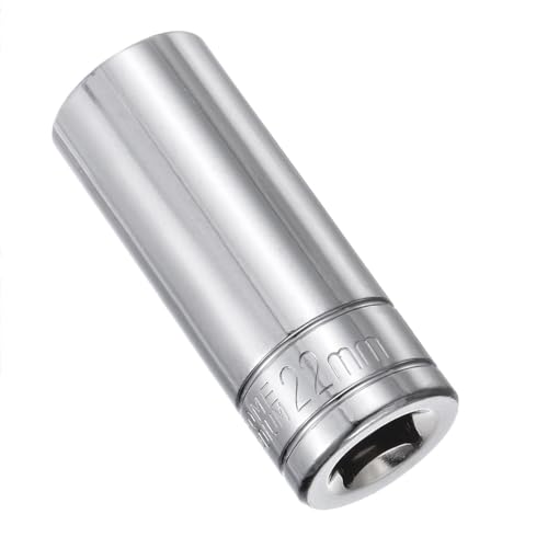 Juttzzei 6-Point Deep Socket, 1/2 Inch Drive 22mm Socket, Full Polishing CR-V Steel, 78mm Length 6-Point Metric Sizes for Car Home Repair Mechanical Maintenance - Silver
