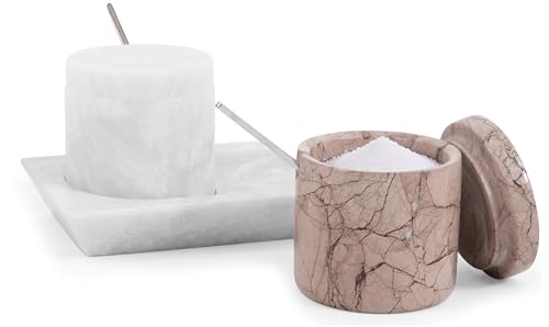 Marble Salt Cellar Set with Lid and Tray, 2-pack