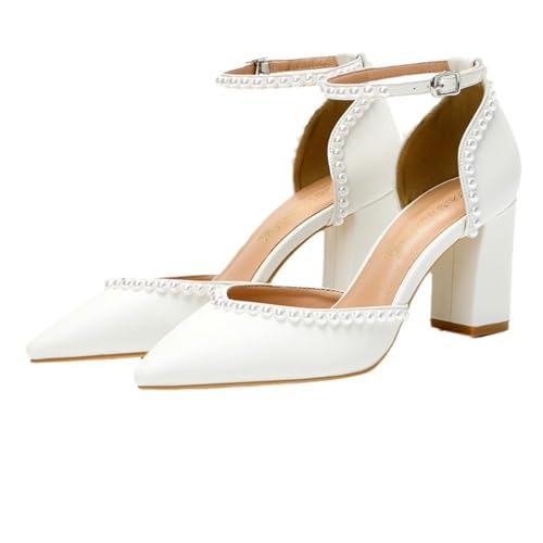 Aikelylmon Bridal Satin Block Heel Shoes Size 39