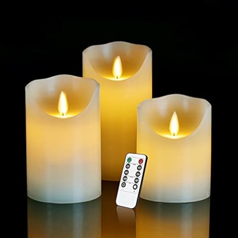 antizer Flameless LED Candles 4" 5" 6" Set of 3 Dripless Real Wax Pillars Include Realistic Flames and 10-Key Remote Control with 24-Hour Timer Function Cover