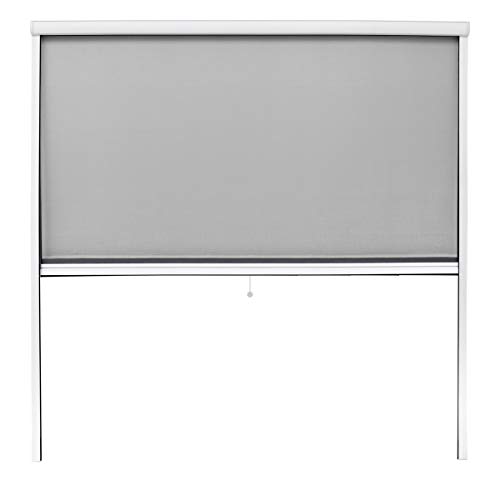 ECD Germany Moustiquaire Store Enroulable pour Fenêtre - 160 x 160 cm - Blanc - Cadre en Aluminium - Filet en Fibre de Verre - avec Kit de Montage - Résistant aux Intempéries - Anti-Mouches Insectes