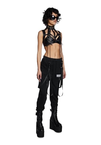 Dolls Kill Digital Blaze Cargo Joggers by Club Exx – Reflective Barcode Graphics, Detachable Suspenders & Elastic Waist2