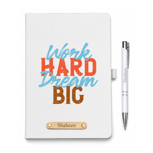 Image of Personalised Diary with Name & Engraved Metal Ball Pen for Men & Women | Customised Hard Board Notebook with 150 Ruled Pages | Custom Diary Pen Gift Set for Employees, Diwali Gifts for Men & Womens Corporate Gifts - Work Hard