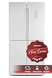 Frigorífico combi americano AMCB-485GW NFT Infiniton de cristal blanco tiene una capacidad total neta de 431 litros, siendo: Nevera 298 litros Congelador 133 litros