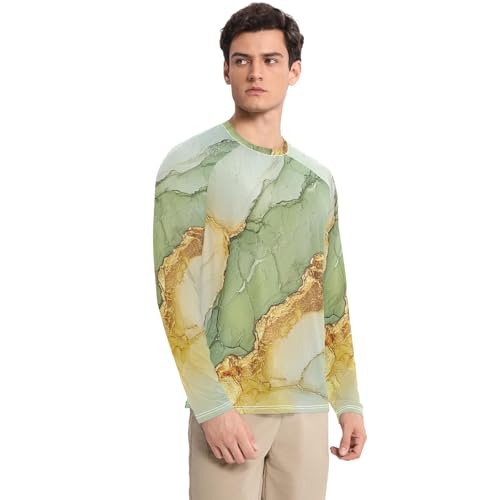 Marble Sage Green Yellow Men's Rash Guard Elastic Loose Mens Sun Protection Long Sleeve Outdoors3