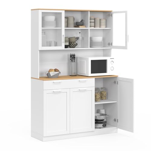 Buffet de cuisine vitré 120 cm VITO 5 portes + 1 tiroir et plateau façon hêtre - vue 6