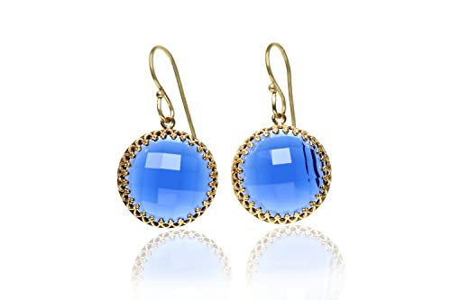 Boucles d'oreilles en saphir créé en laboratoire pierre de naissance vintage ronde
